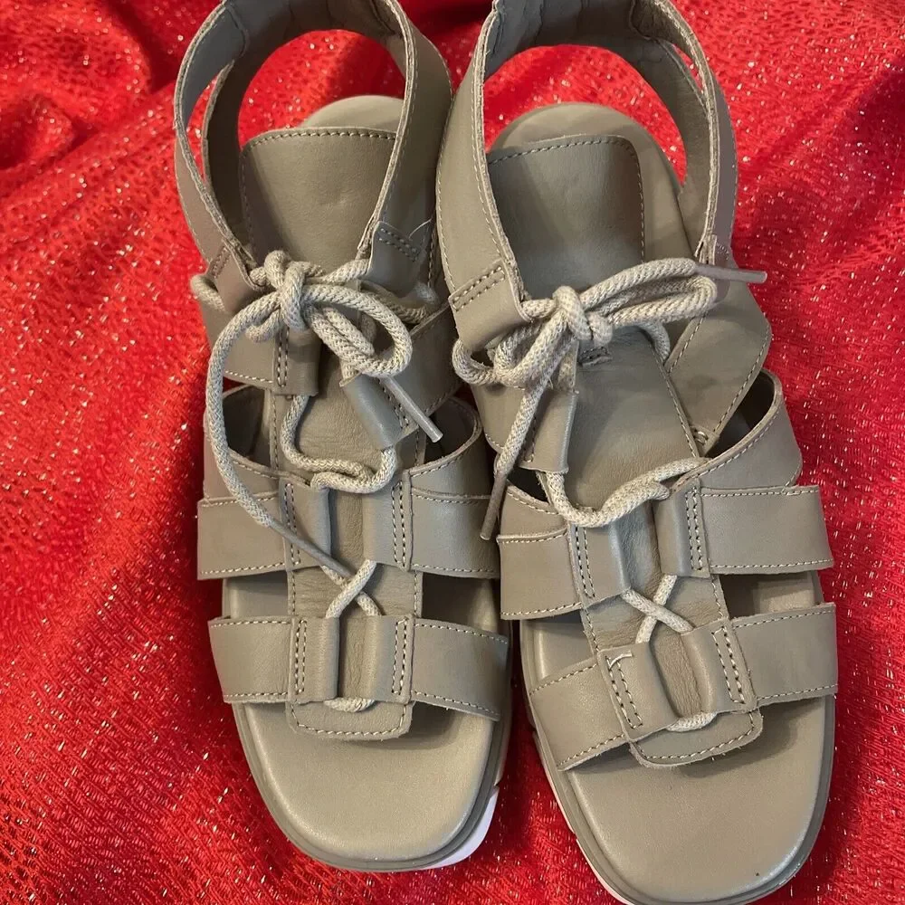 Sorel Platform Sandals Gladiator Lace Up Womens Sandal Size U.S.A 8.5 Gray